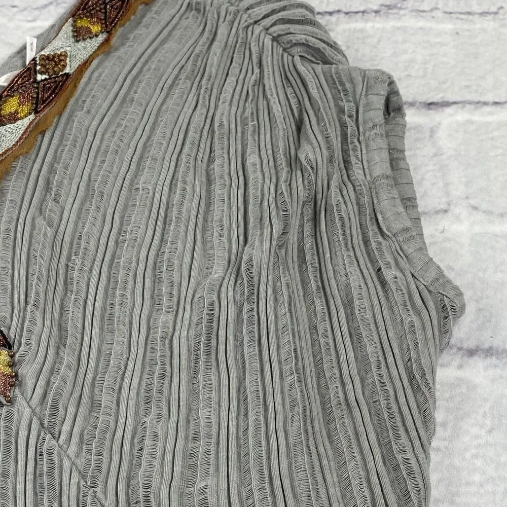 Free People Silver Sheer Sleeveless Shirt Tunic Beaded Collar Size‎ S/P Tribal